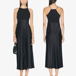 Sablyn Clara Mixed Media Bias Cut Midi Silk Dress Black XSmall